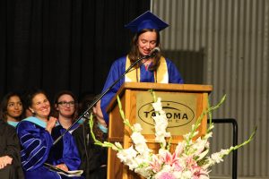 Allison McIntyre addresses her fellow graduates.