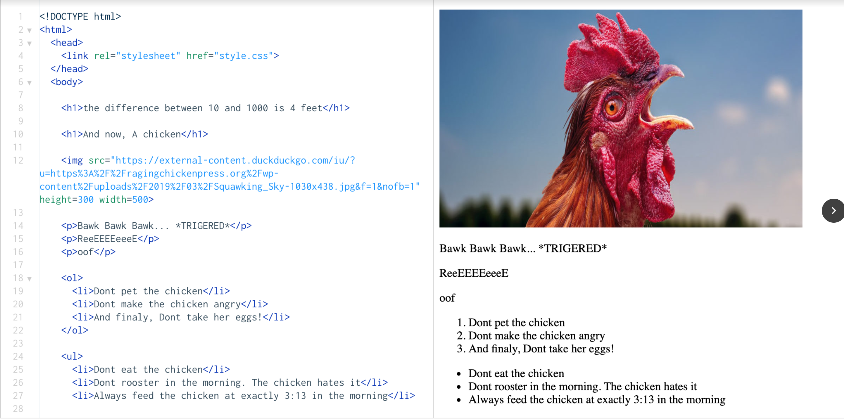 Screen-shot from Jumpstart student August’s presentation about Guatemala featuring a squawking rooster.